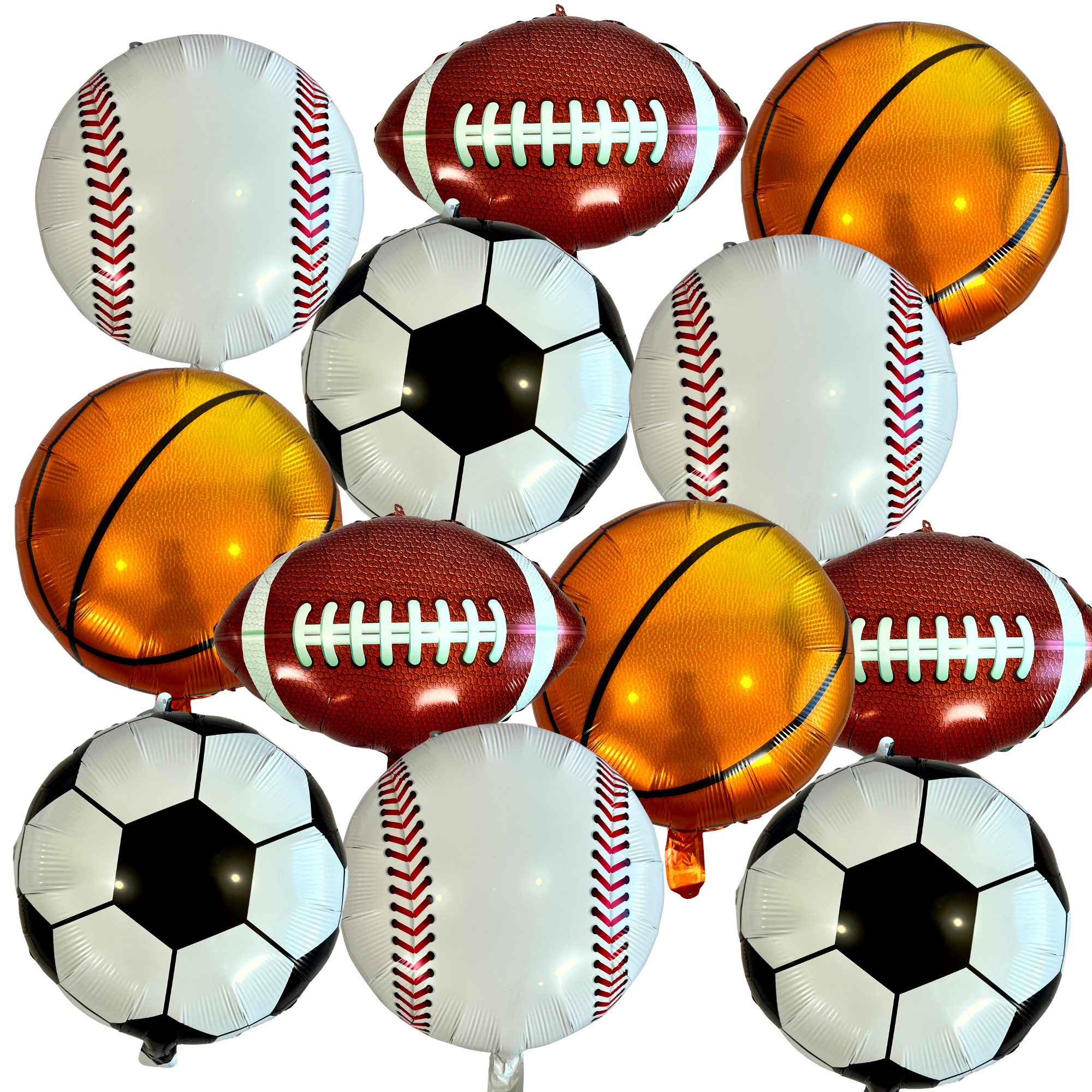 Sports Balloons Set – Soccer, Football, Basketball & Baseball (12-Piece Set)
