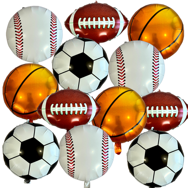 Sports Balloons Set – Soccer, Football, Basketball & Baseball (12-Piece Set)