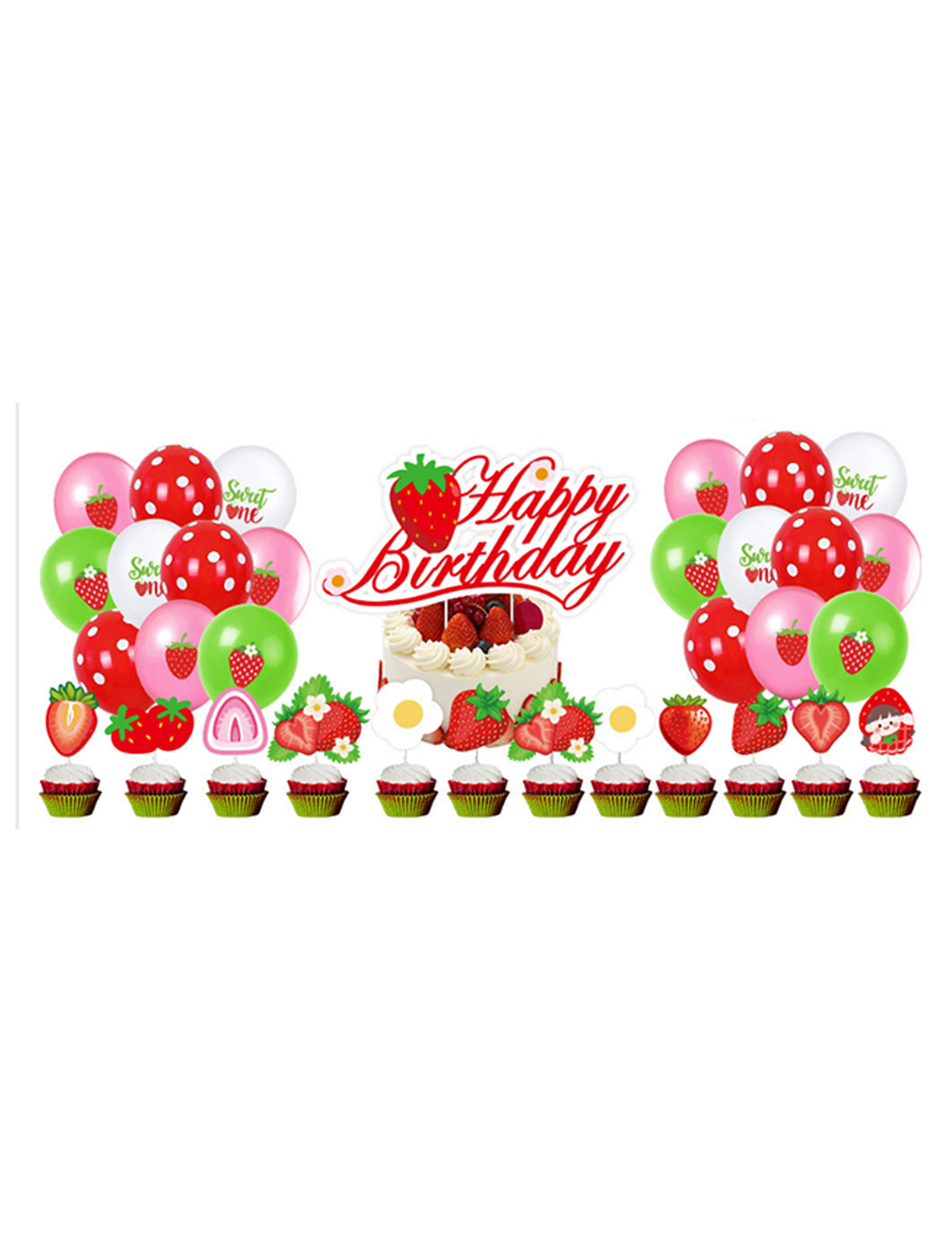 Strawberry Birthday Party Decorations – Balloon & Banner Kit
