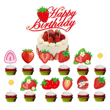 Load image into Gallery viewer, Strawberry birthday party decorations balloons happy birthday banner cupcake toppers | Party supplies and decor signs | Babys first birthday
