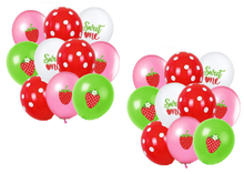 Load image into Gallery viewer, Strawberry birthday party decorations balloons happy birthday banner cupcake toppers | Party supplies and decor signs | Babys first birthday
