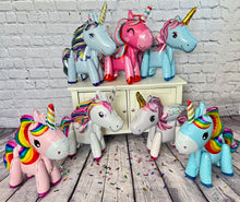 Load image into Gallery viewer, 7 JUMBO Unicorn Standing Balloons with Banner and 5 Round Unicorn Balloons | Party Supplies and Decorations | Birthday Party Gender Reveal Baby Shower

