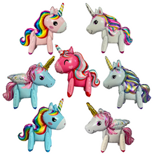 Load image into Gallery viewer, 7 JUMBO Unicorn Standing Balloons with Banner and 5 Round Unicorn Balloons | Party Supplies and Decorations | Birthday Party Gender Reveal Baby Shower
