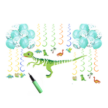 Load image into Gallery viewer, Dinosaur Party Supplies Balloon Set 5 JUMBO Mylar Walking Foil Balloons with Dinosaur Happy Birthday Banner and Decorations | Party Balloons Supplies and Decorations
