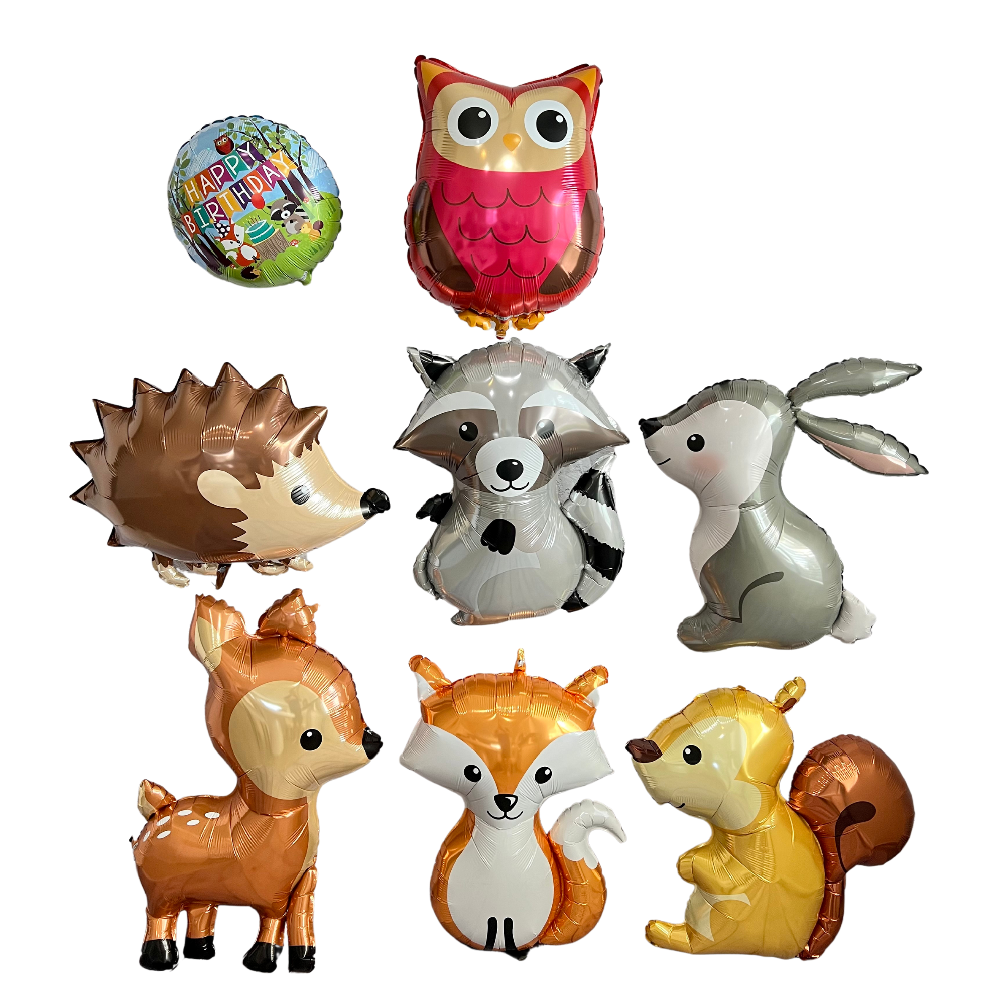 Woodland Animal Happy Birthday Balloon Set – Foil Party Decor (8-Piece Set)