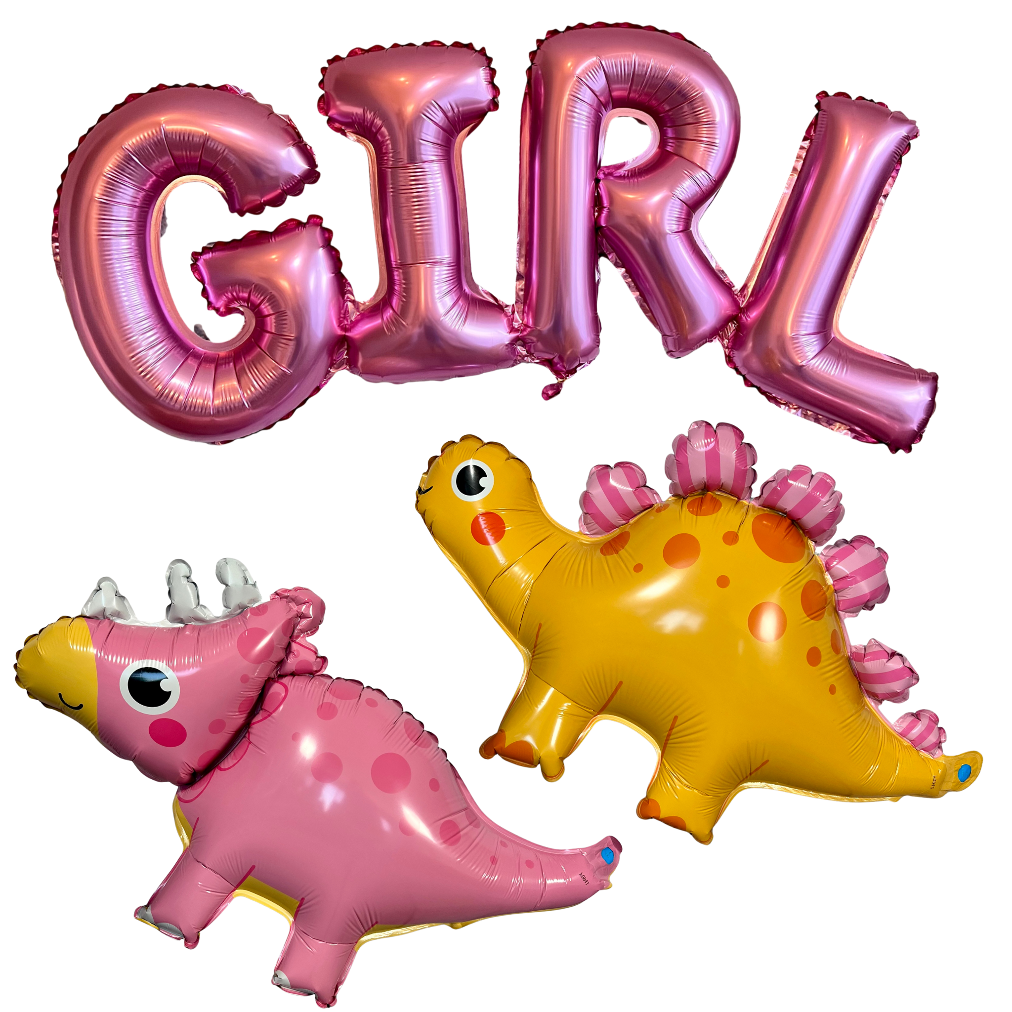 Pink & Yellow Dinosaur Walking Balloon Set – Girl Gender Reveal Decor (3-Piece Set)