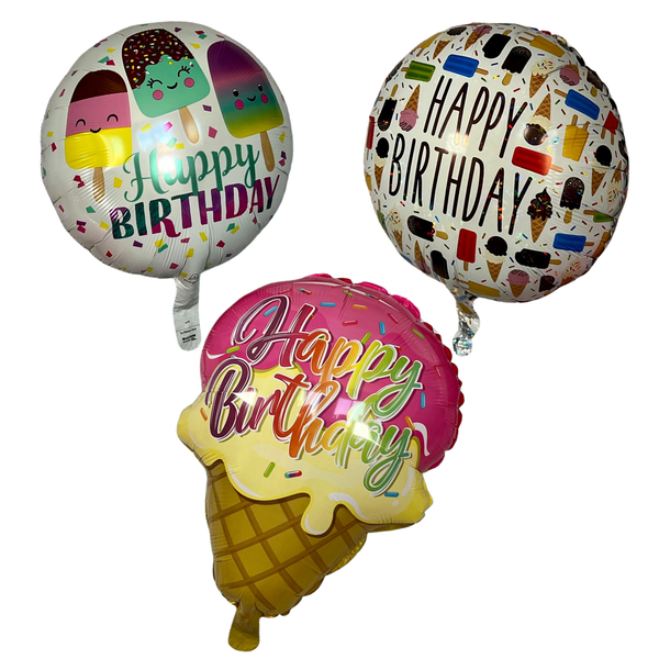 Ice Cream Cone Foil Balloons 3PC Set – Colorful Birthday Party Decor