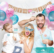 Load image into Gallery viewer, Gender reveal party supplies pink blue dinosaur balloons | Party decorations for celebration with balloons, banner photo props (66 Pieces)
