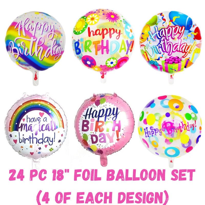 Happy Birthday Round Foil Balloons – Party Decor Set (24-Piece Set)