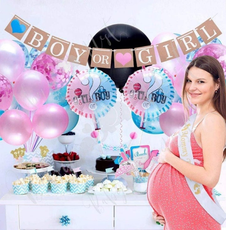 Gender Reveal Party Supplies – Complete Decoration Kit (64-Piece Set)