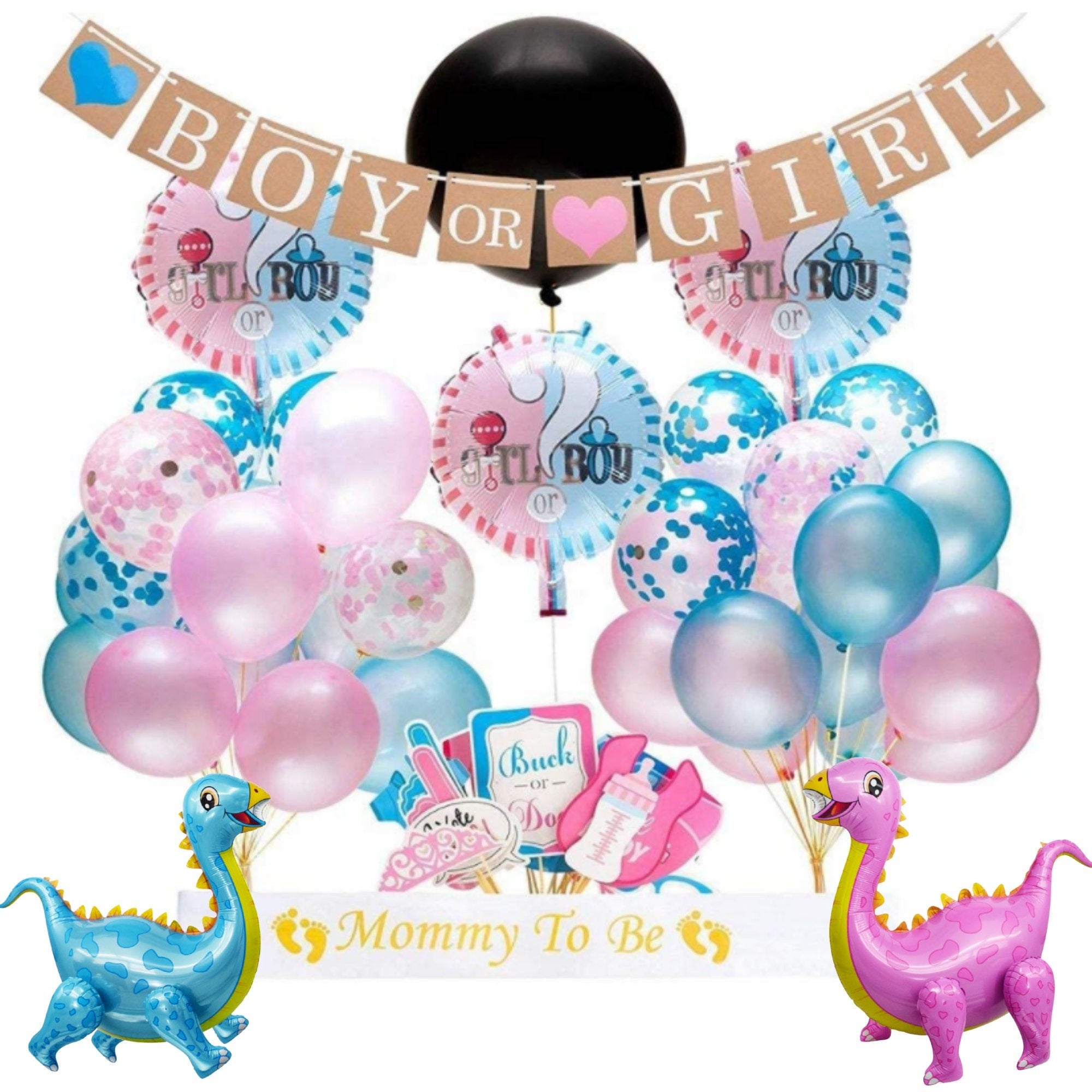 Dinosaur Gender Reveal Party Kit – Pink & Blue Balloon Decor (66-Piece Set)