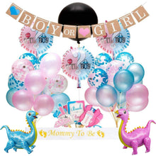 Load image into Gallery viewer, Gender reveal party supplies pink blue dinosaur balloons | Party decorations for celebration with balloons, banner photo props (66 Pieces)
