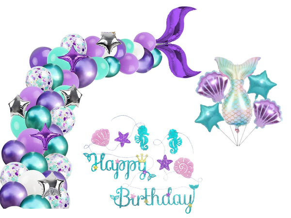 Mermaid Tail Balloon Arch – Happy Birthday Banner Set