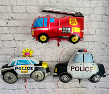 Load image into Gallery viewer, Fire Truck and Police Car Balloons Foil Balloons Set of 3 | Birthday Party Decorations and Supplies | Baby Shower Gender Reveal Celebrations
