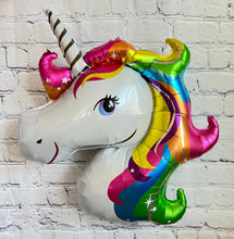 Load image into Gallery viewer, Unicorns and Rainbow Balloons JUMBO Mylar Foil Balloons Set of 3 / Birthday Party Supplies Decorations Celebration Gifts Kids Unicorn Decor
