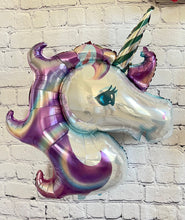 Load image into Gallery viewer, Unicorns and Rainbow Balloons JUMBO Mylar Foil Balloons Set of 3 / Birthday Party Supplies Decorations Celebration Gifts Kids Unicorn Decor
