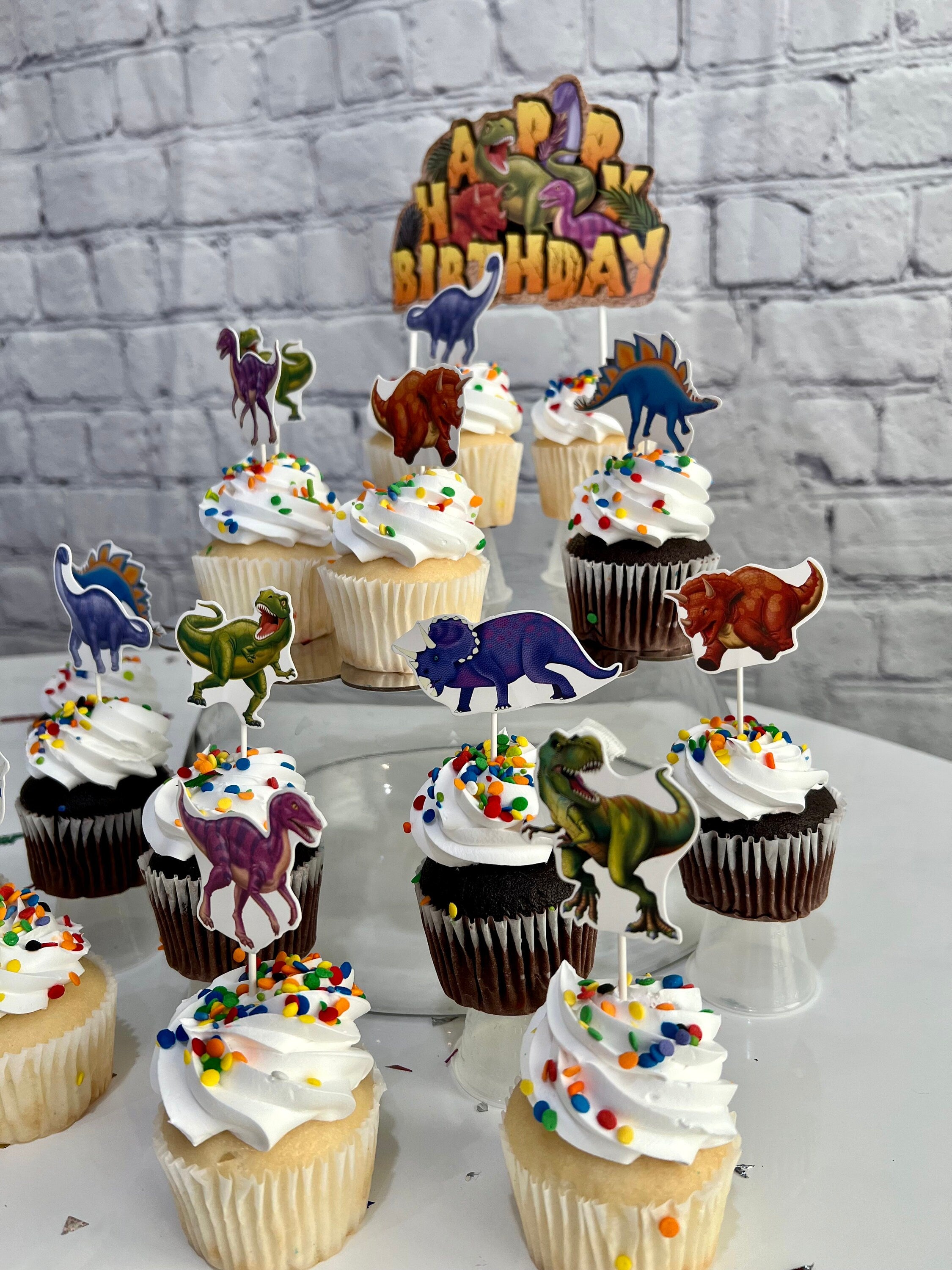 Dinosaur Birthday Cupcake Toppers – Party Cake Decor (15-Piece Set)