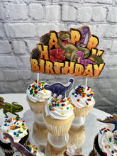 Load image into Gallery viewer, Dinosaur birthday cupcake toppers for kids birthday party celebrations - Set of 15 Cake Toppers | Birthday party decor | Gifts for kids
