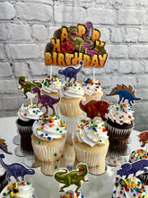 Load image into Gallery viewer, Dinosaur birthday cupcake toppers for kids birthday party celebrations - Set of 15 Cake Toppers | Birthday party decor | Gifts for kids
