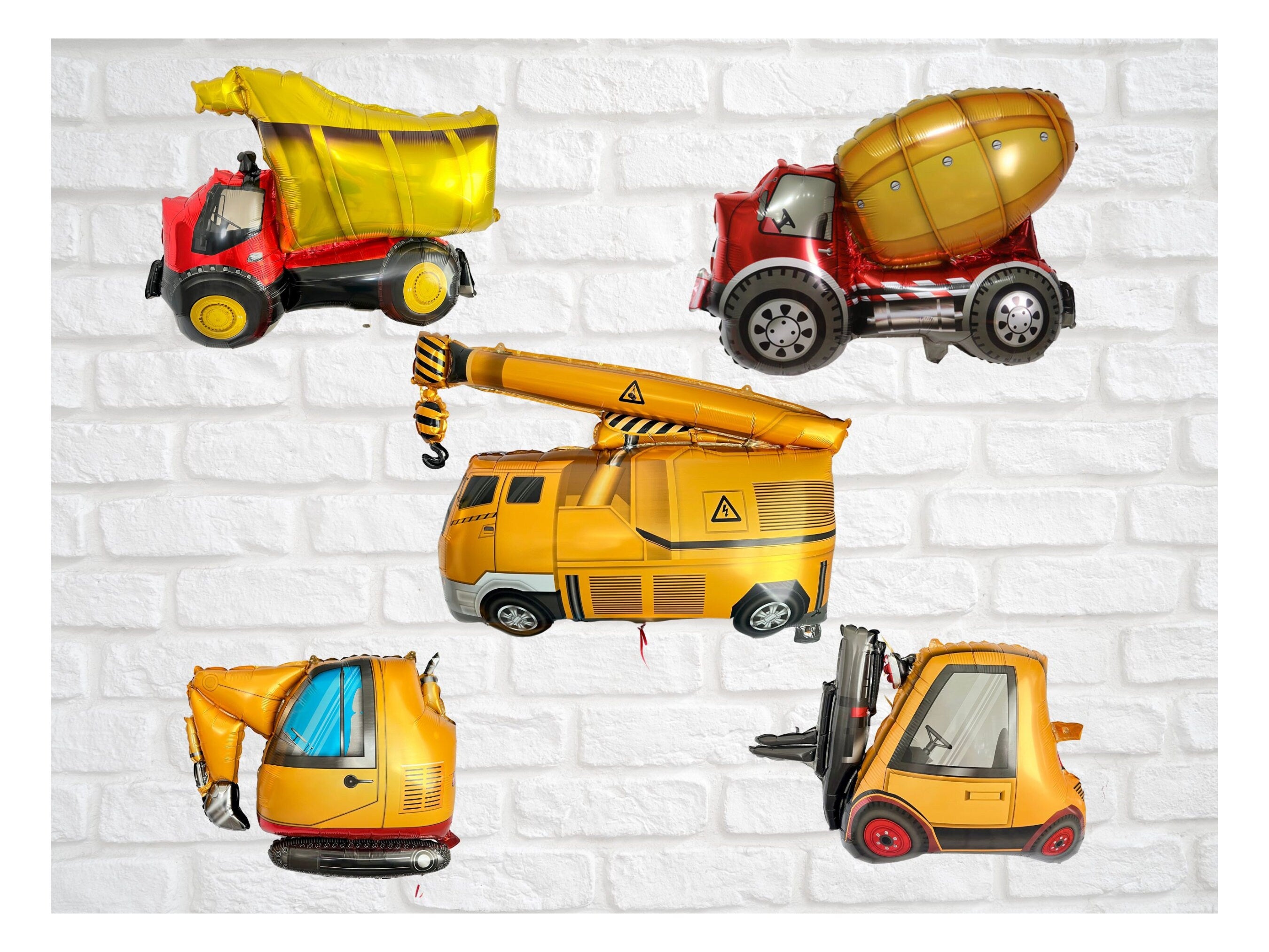 Construction Truck Balloon Set – Dump Truck, Bulldozer & Crane (5-Piece Set)