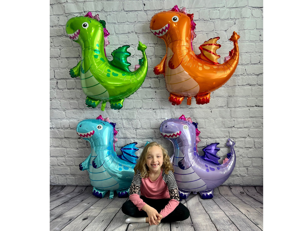 Dragon Foil Balloons JUMBO Mylar - Set of 4 Kids Birthday Party Decorations and Supplies | Birthday Baby Shower Gender Reveal