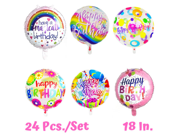 Happy Birthday Round Foil Balloons – Party Decor Set (24-Piece Set)