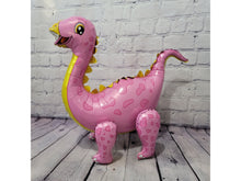 Load image into Gallery viewer, Dinosaur Balloon JUMBO Mylar Walking Foil Balloons in Pink with Girl Balloon Letters in Pink for Baby Shower or Baby Girl Gender Reveal
