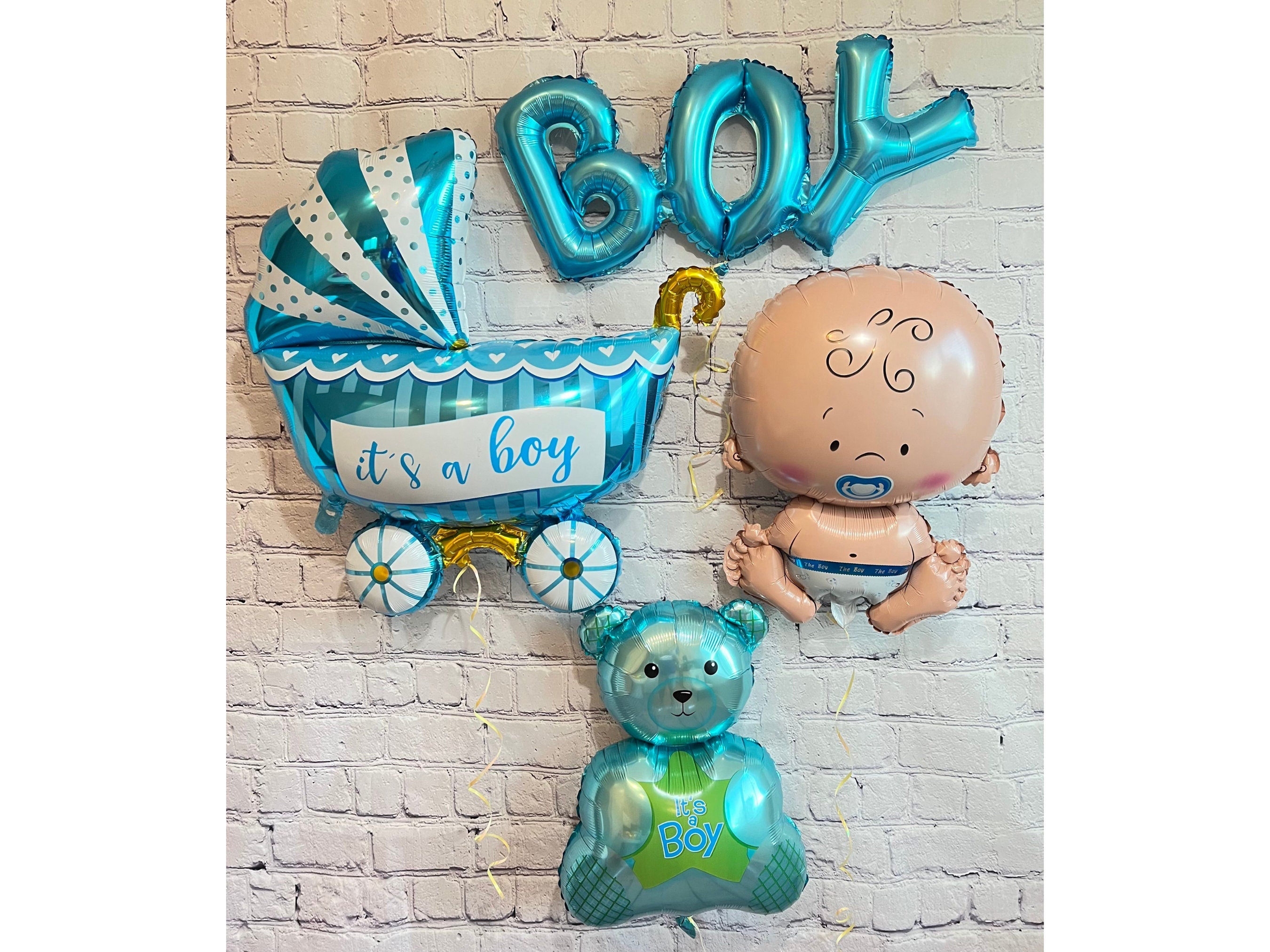 Boy Baby Shower Gender Reveal Foil Balloons Party 4 PC Set