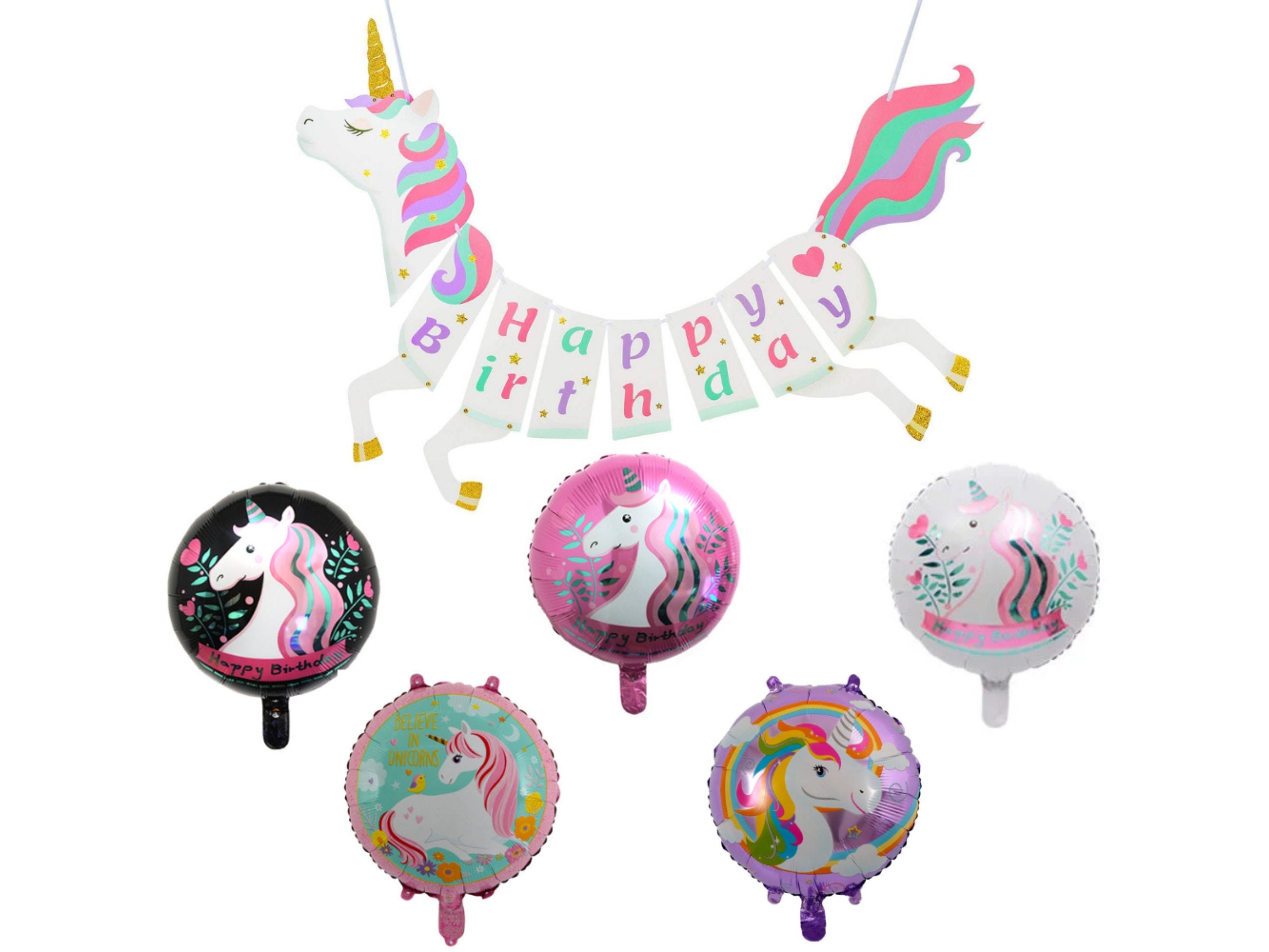 Unicorn Banner & Balloon Set – Colorful Party Decor (6-Piece Set)