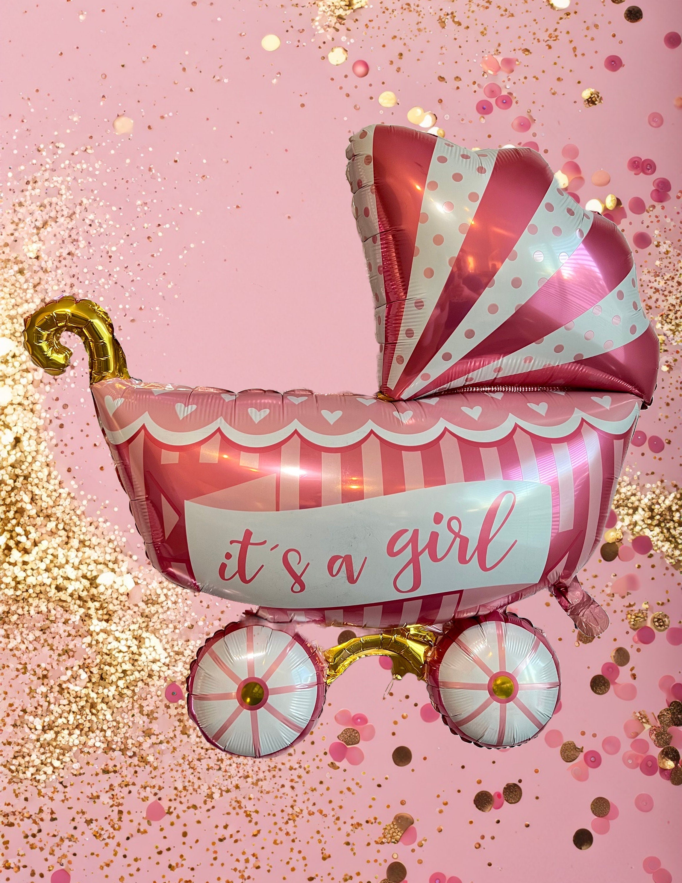 Pink Girl Baby Carriage Balloon – Gender Reveal & Baby Shower Decor