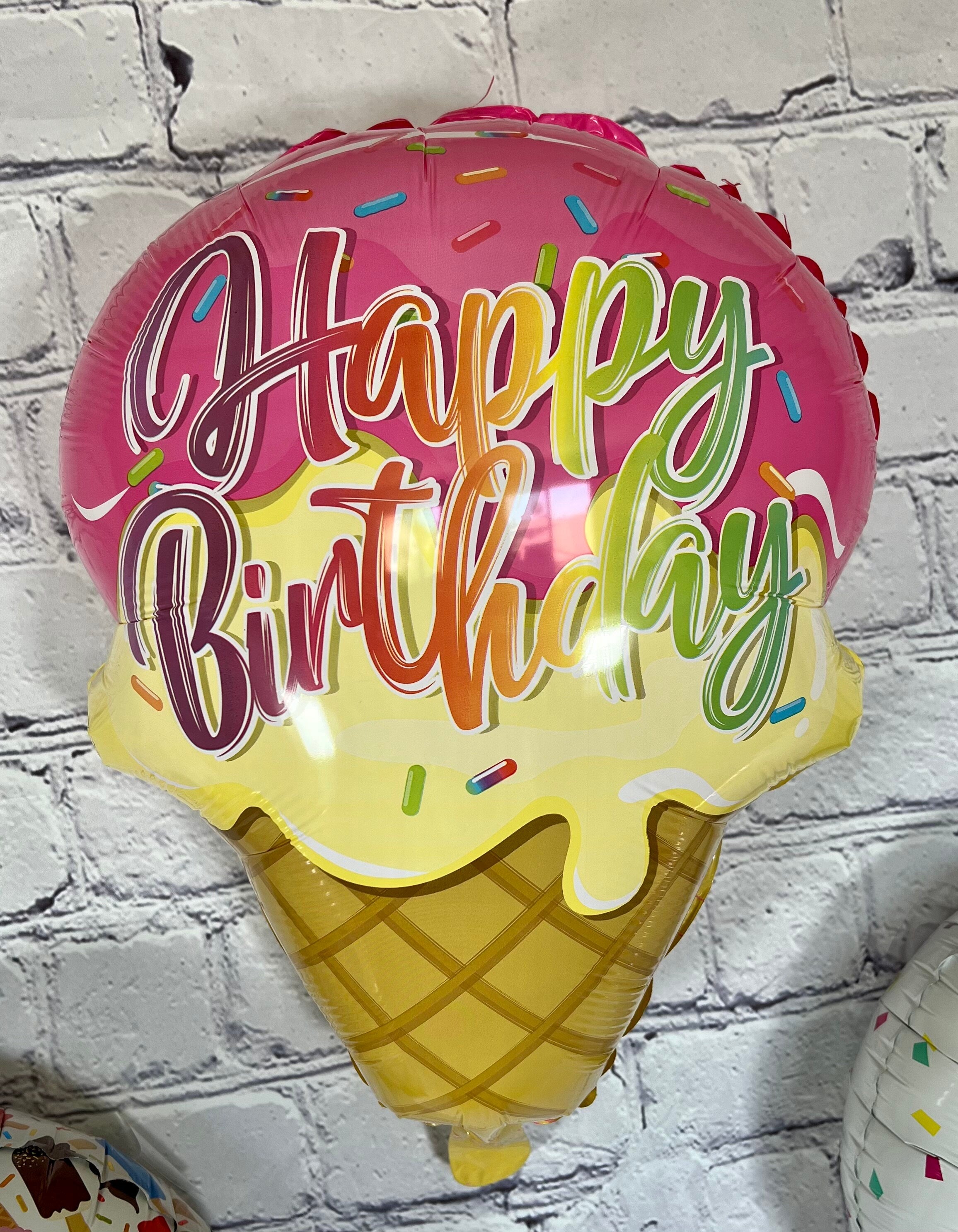 Ice Cream Cone Foil Balloons 3PC Set – Colorful Birthday Party Decor