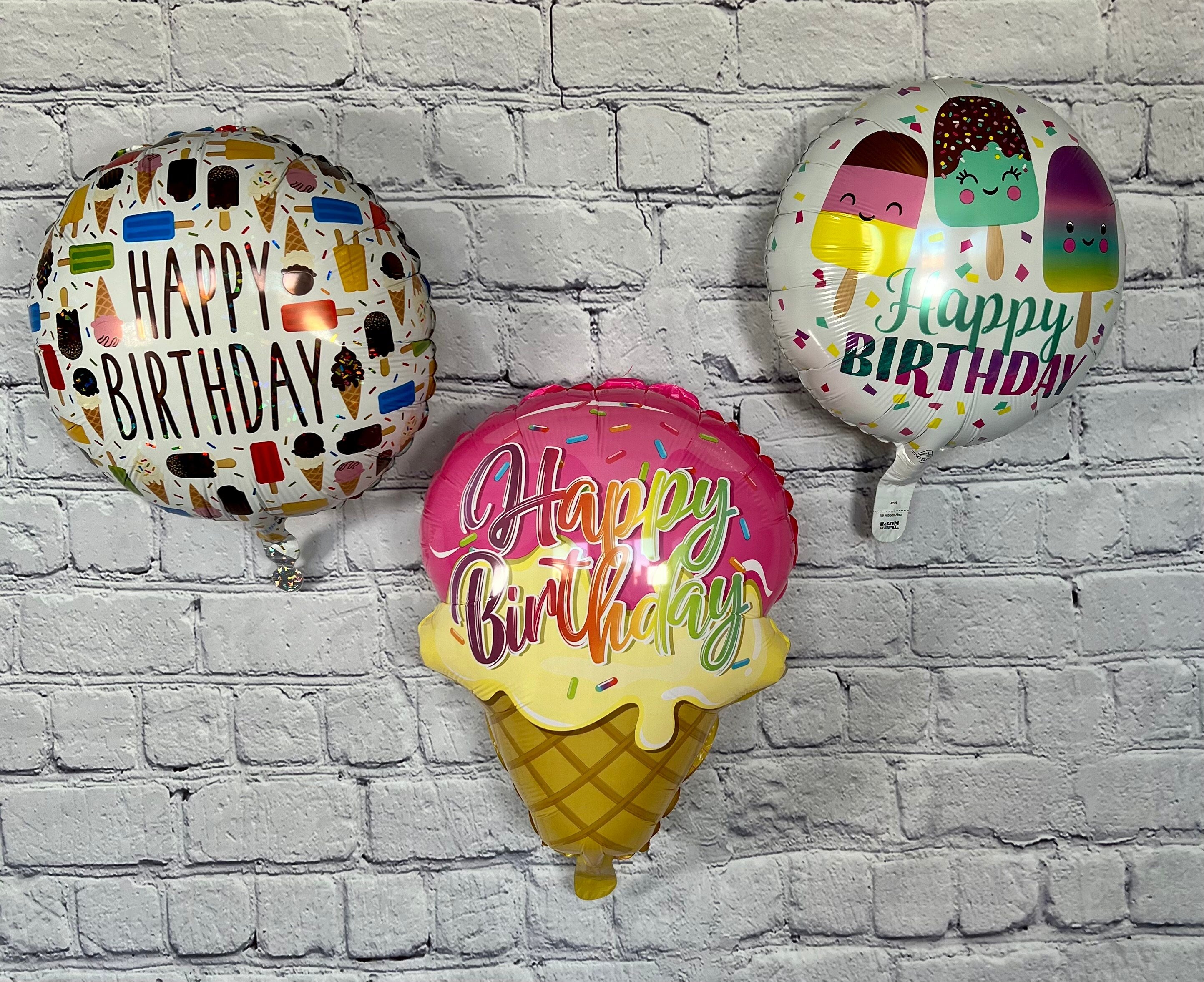 Ice Cream Cone Foil Balloons 3PC Set – Colorful Birthday Party Decor