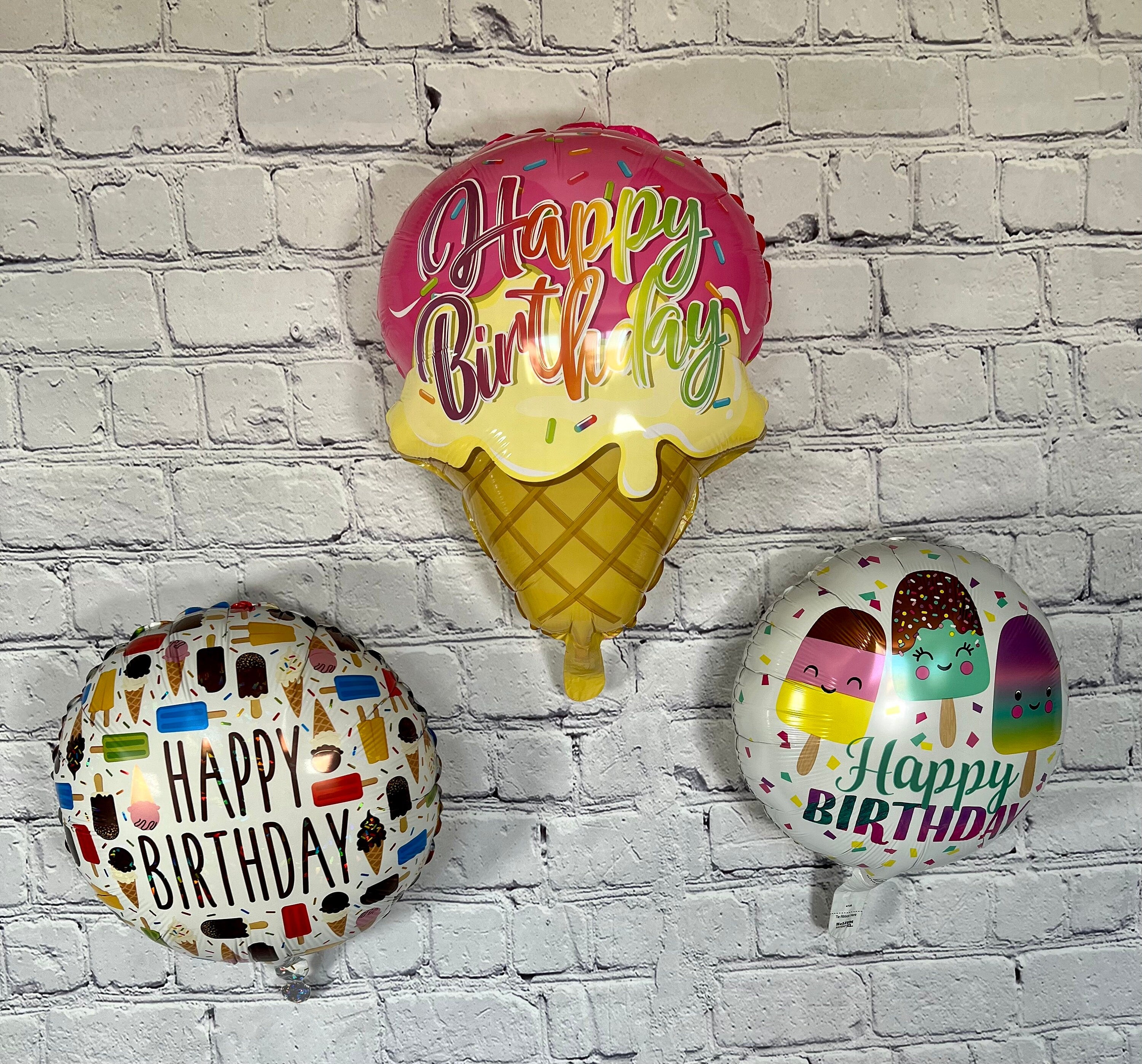 Ice Cream Cone Foil Balloons 3PC Set – Colorful Birthday Party Decor
