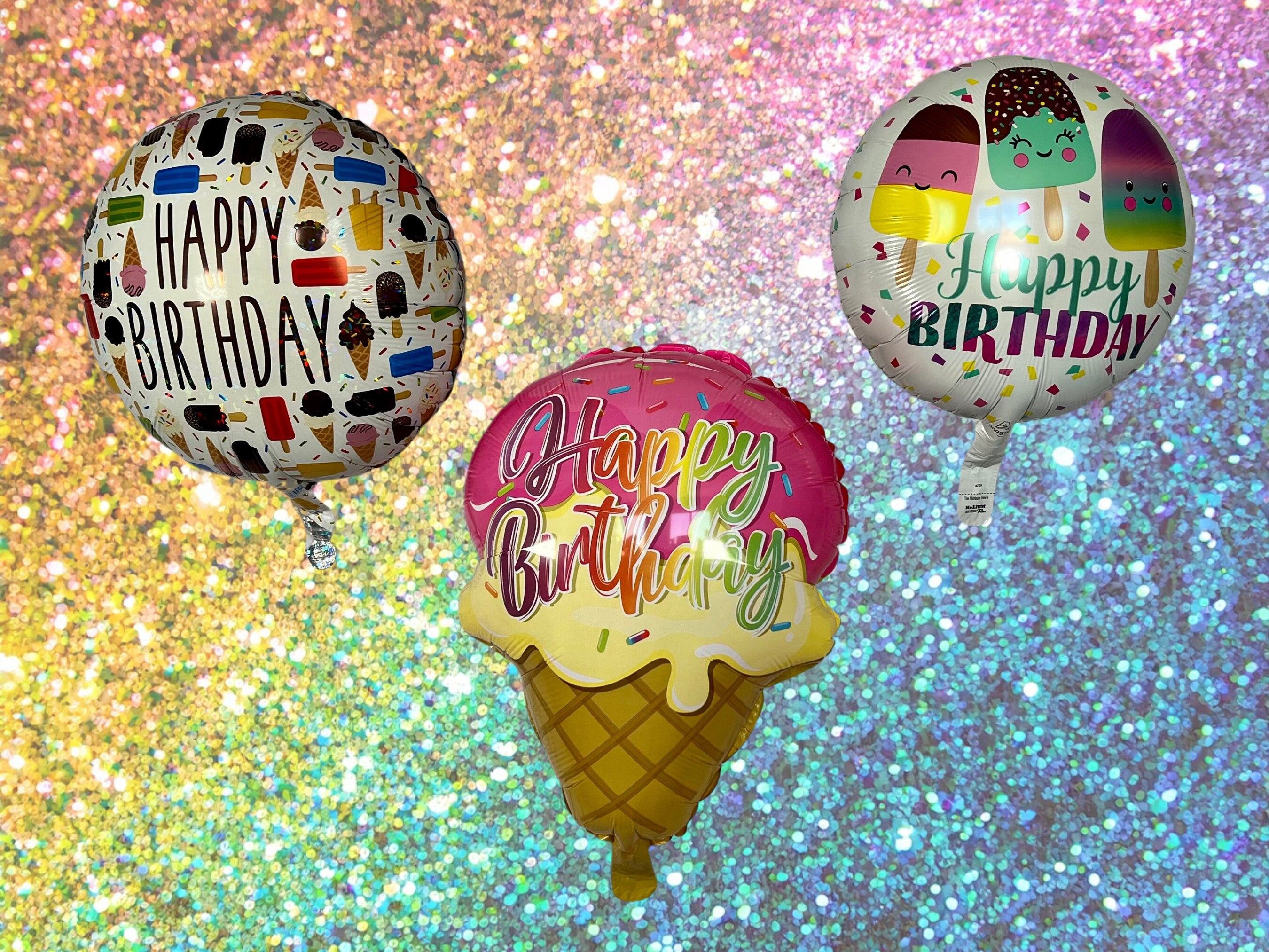 Ice Cream Cone Foil Balloons 3PC Set – Colorful Birthday Party Decor