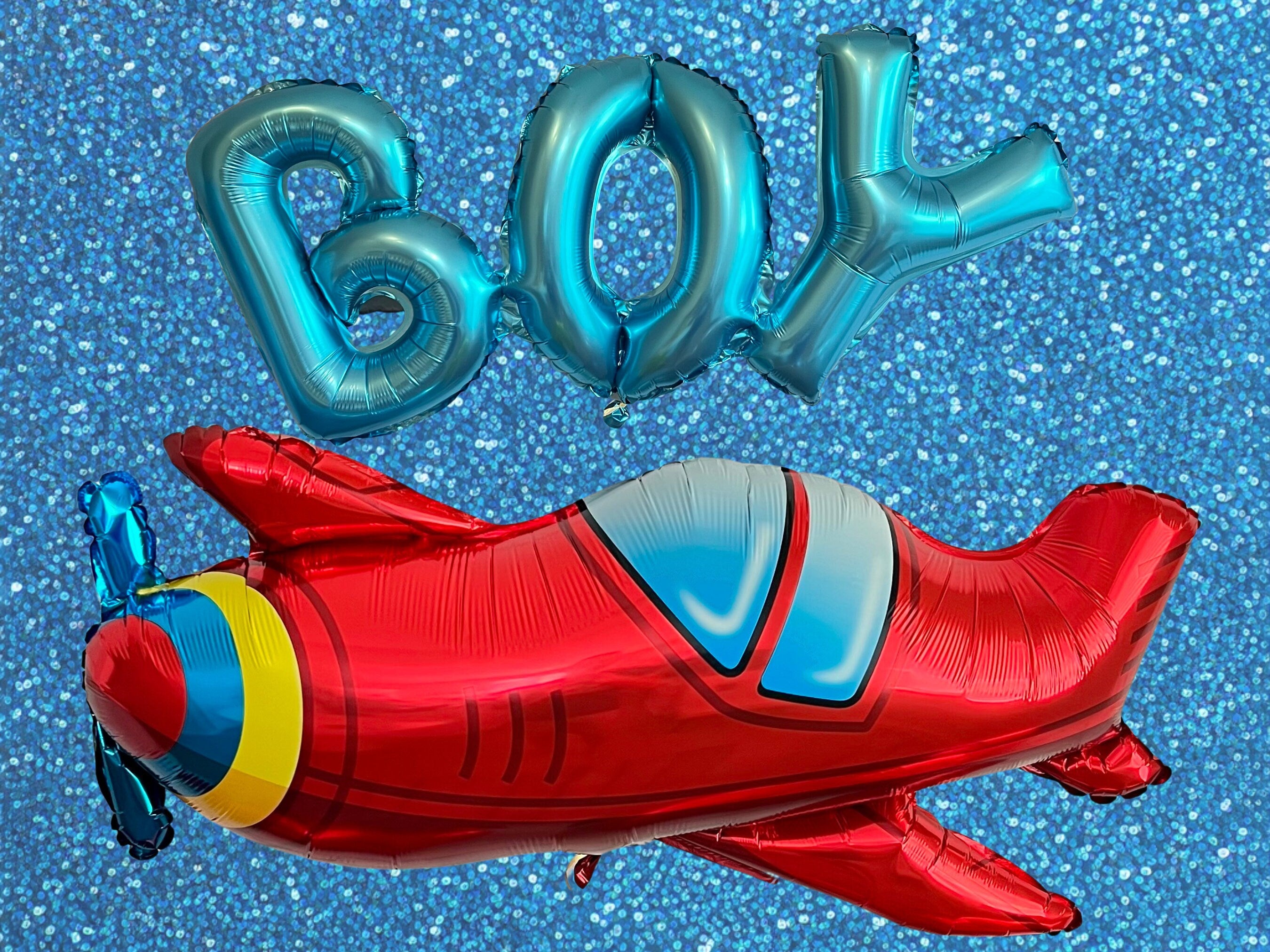 Airplane Gender Reveal Balloons – Blue & Red Foil (2-Piece Set)