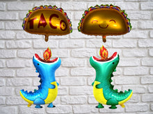 Load image into Gallery viewer, Dragons love tacos balloons for birthday parties fiestas foil balloons | Party decorations for birthday celebrations decor and supplies
