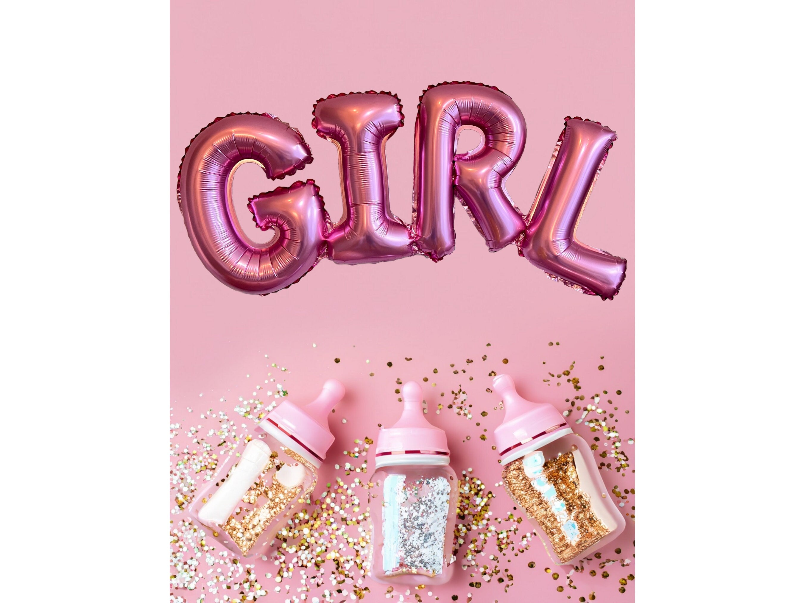 Girl Gender Reveal Pink Letter Balloons – Baby Shower Party Decor