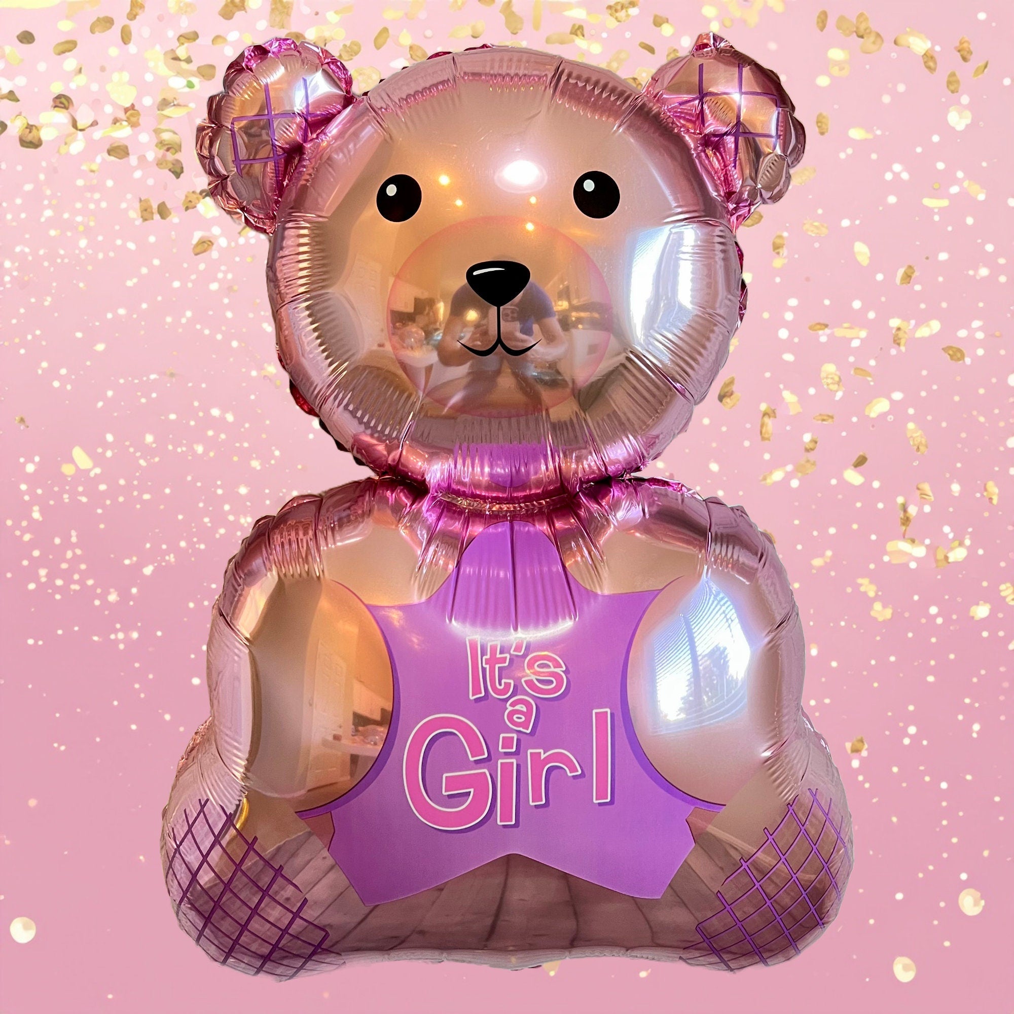 Girl Gender Reveal Teddy Bear Balloon – Pink Foil
