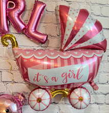 Load image into Gallery viewer, Girl Baby Shower Gender Reveal Foil Balloons Pink Girl Baby Carriage Stroller
