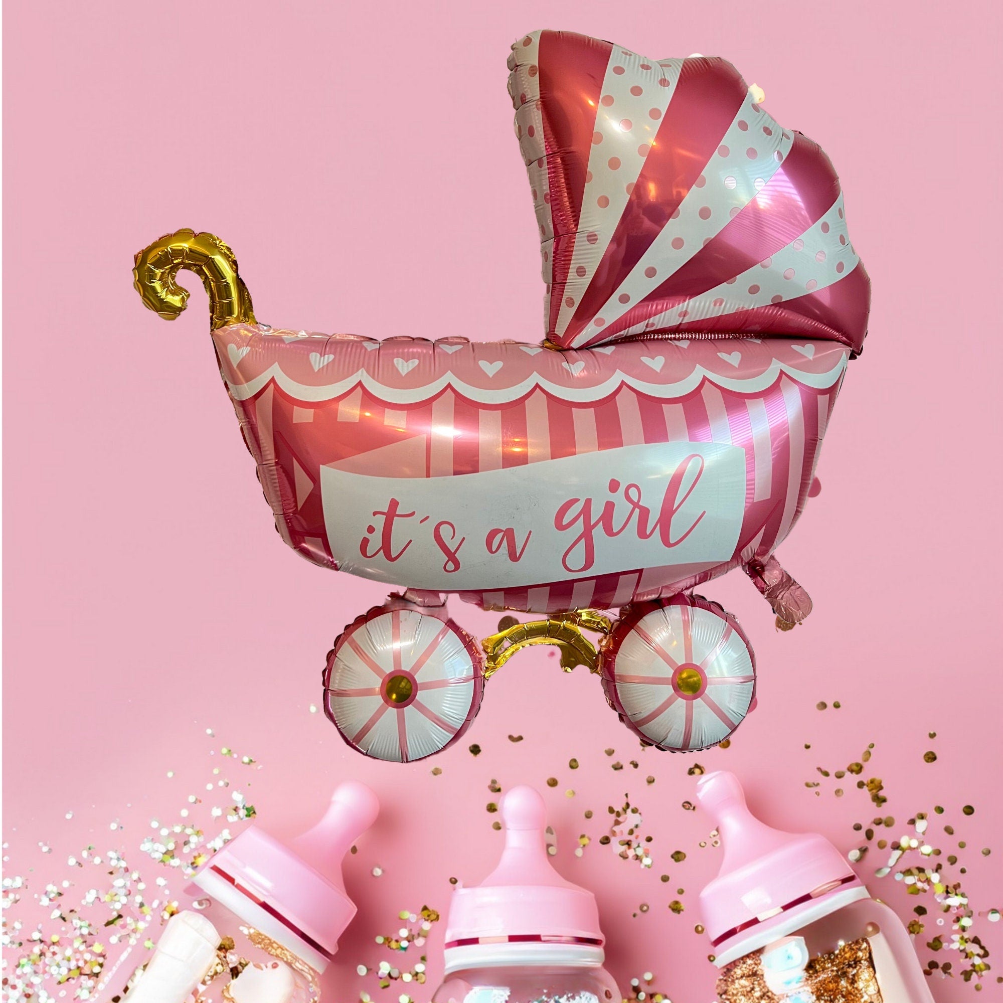Pink Girl Baby Carriage Balloon – Gender Reveal & Baby Shower Decor