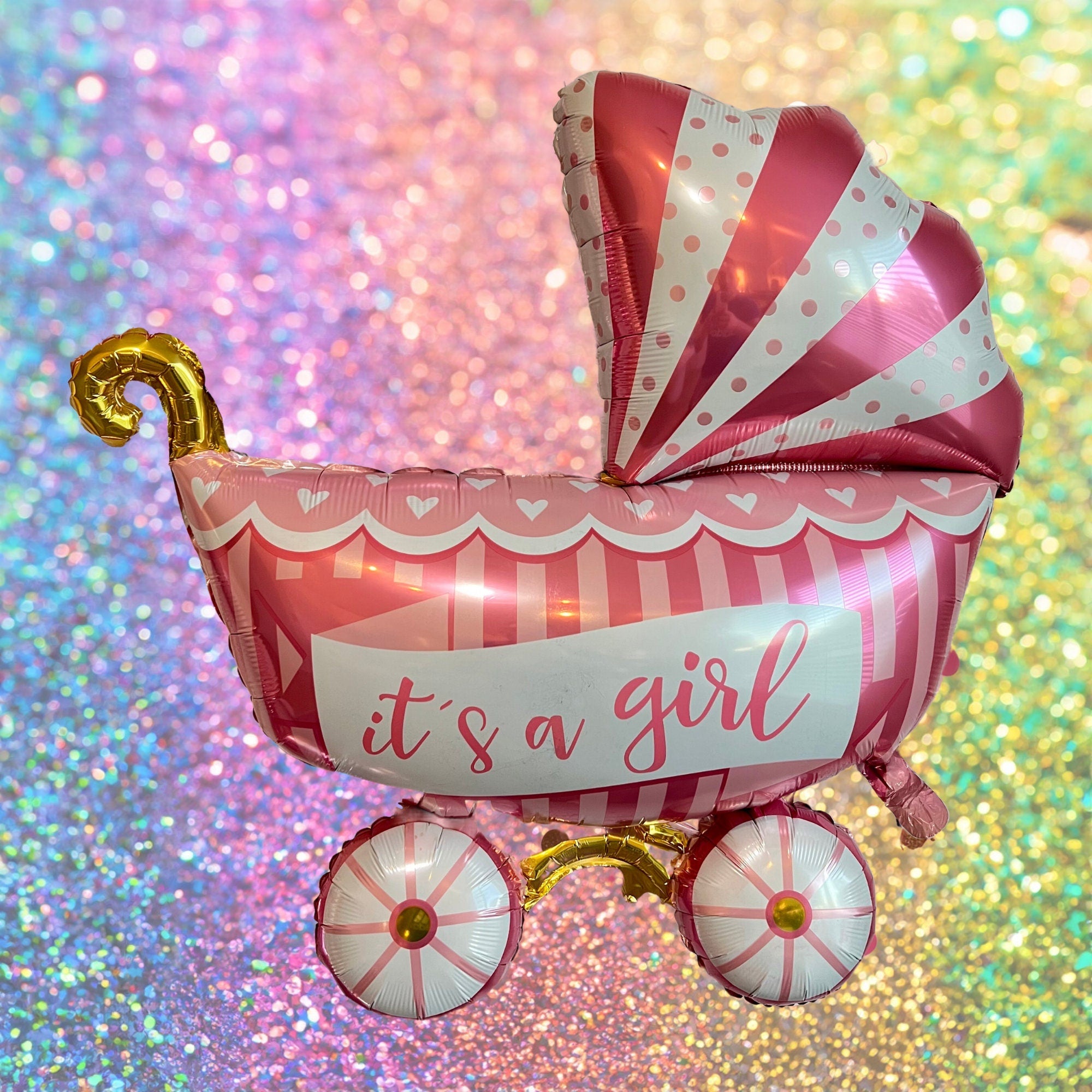 Pink Girl Baby Carriage Balloon – Gender Reveal & Baby Shower Decor