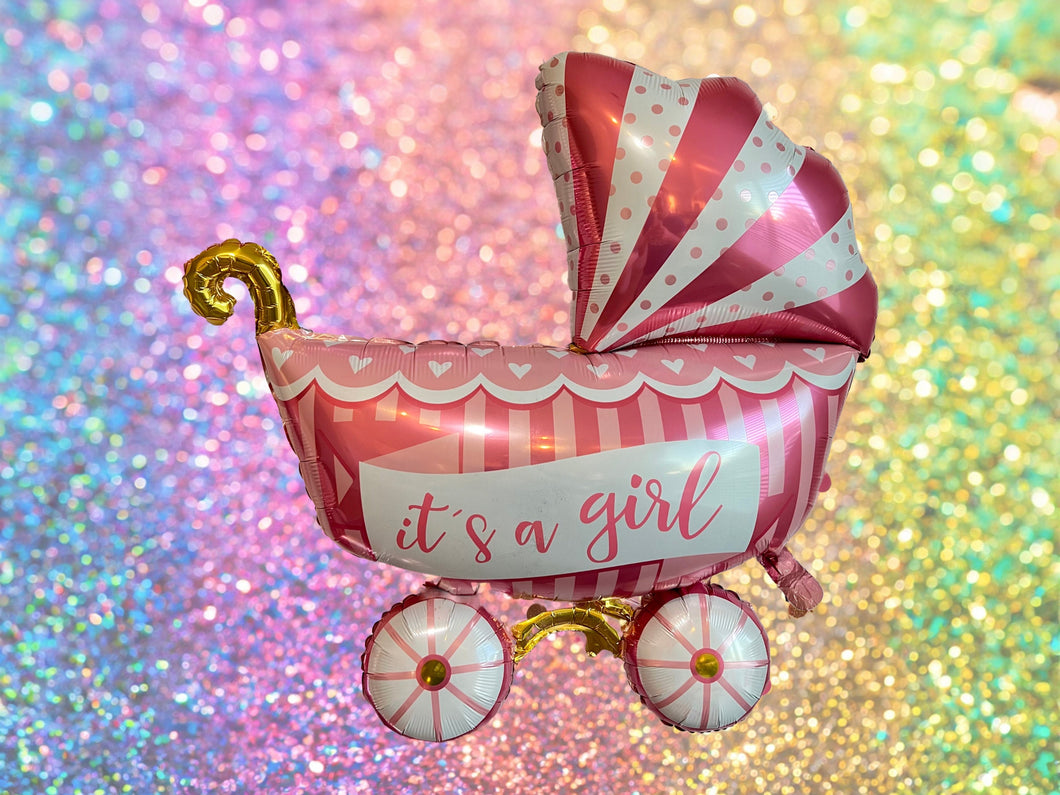 Girl Baby Shower Gender Reveal Foil Balloons Pink Girl Baby Carriage Stroller