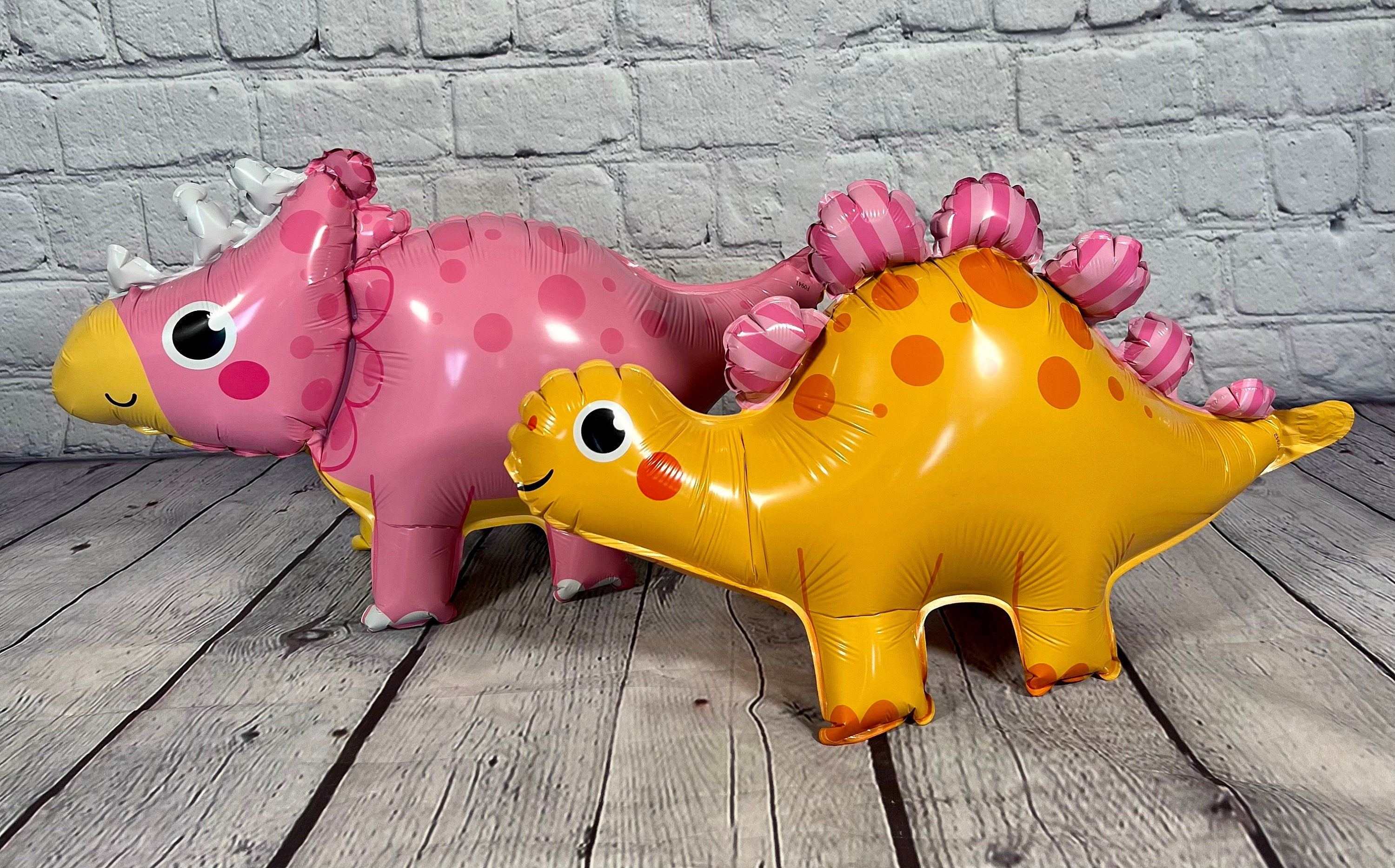 Pink & Yellow Dinosaur Walking Balloon Set – Girl Gender Reveal Decor (3-Piece Set)