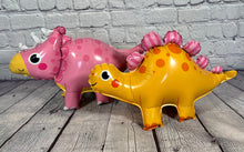Load image into Gallery viewer, Dinosaur Balloon Mylar Walking Foil Balloons in Pink  and Yellow with Girl Balloon Letters Pink for Baby Shower or Baby Girl Gender Reveal
