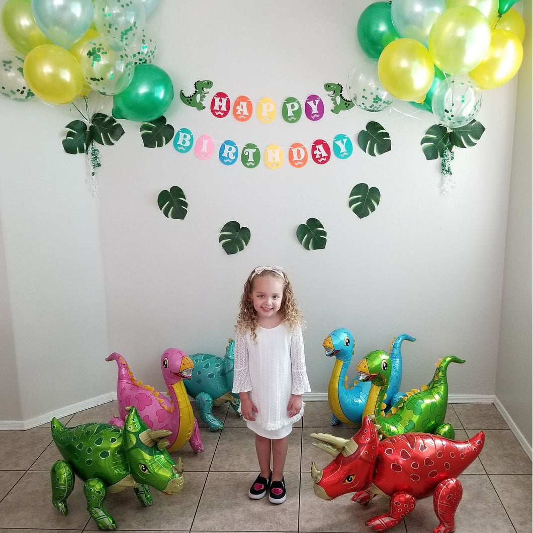 Dinosaur Party Supplies Balloon Set 6 JUMBO Mylar Walking Foil Balloons with Dinosaur Happy Birthday Banner and Decorations