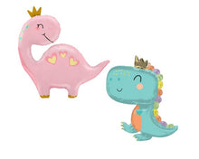 Load image into Gallery viewer, Pink and Teal Jumbo Baby Dinosaur Foil Balloons Kids Birthday Party Decorations / Baby gender reveal party decorations / Baby shower
