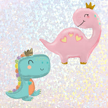 Load image into Gallery viewer, Pink and Teal Jumbo Baby Dinosaur Foil Balloons Kids Birthday Party Decorations / Baby gender reveal party decorations / Baby shower
