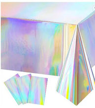 Load image into Gallery viewer, Tablecloth holographic shimmer backdrop disposable rainbow table cover | Party supplies decorations for celebrations birthdays, holidays
