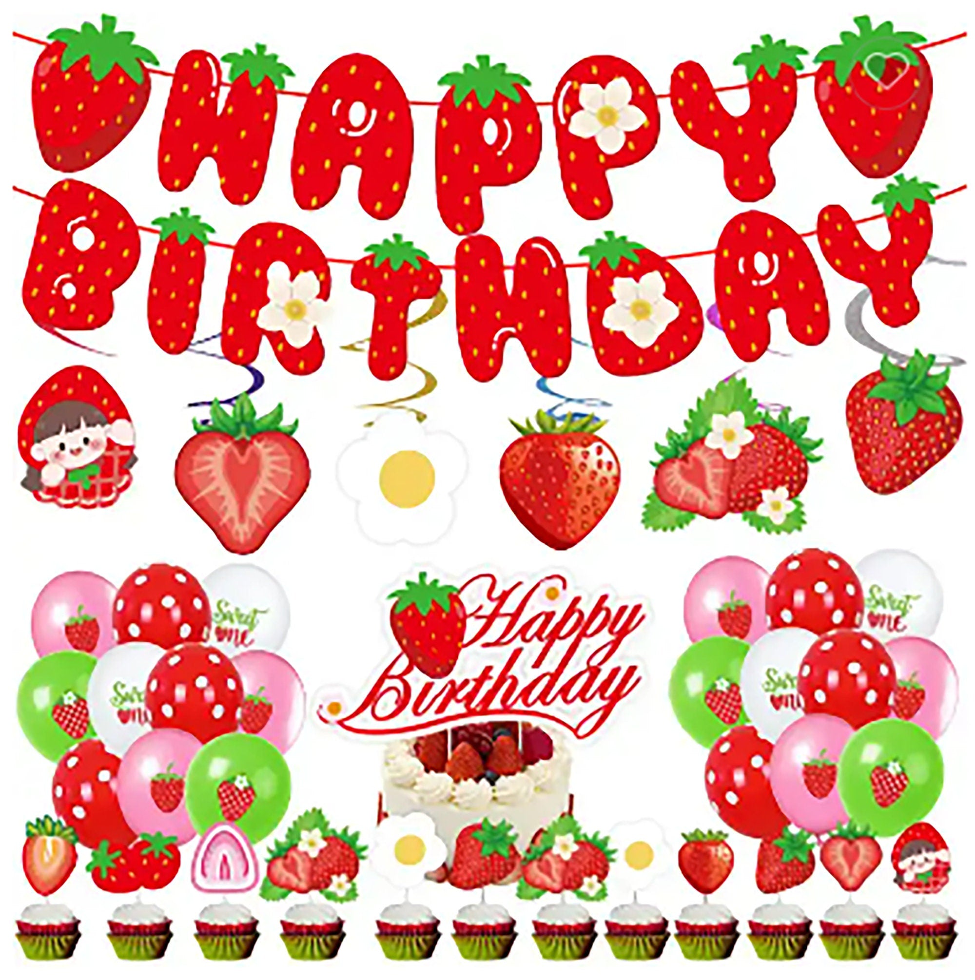 Strawberry Birthday Party Decorations – Balloon & Banner Kit