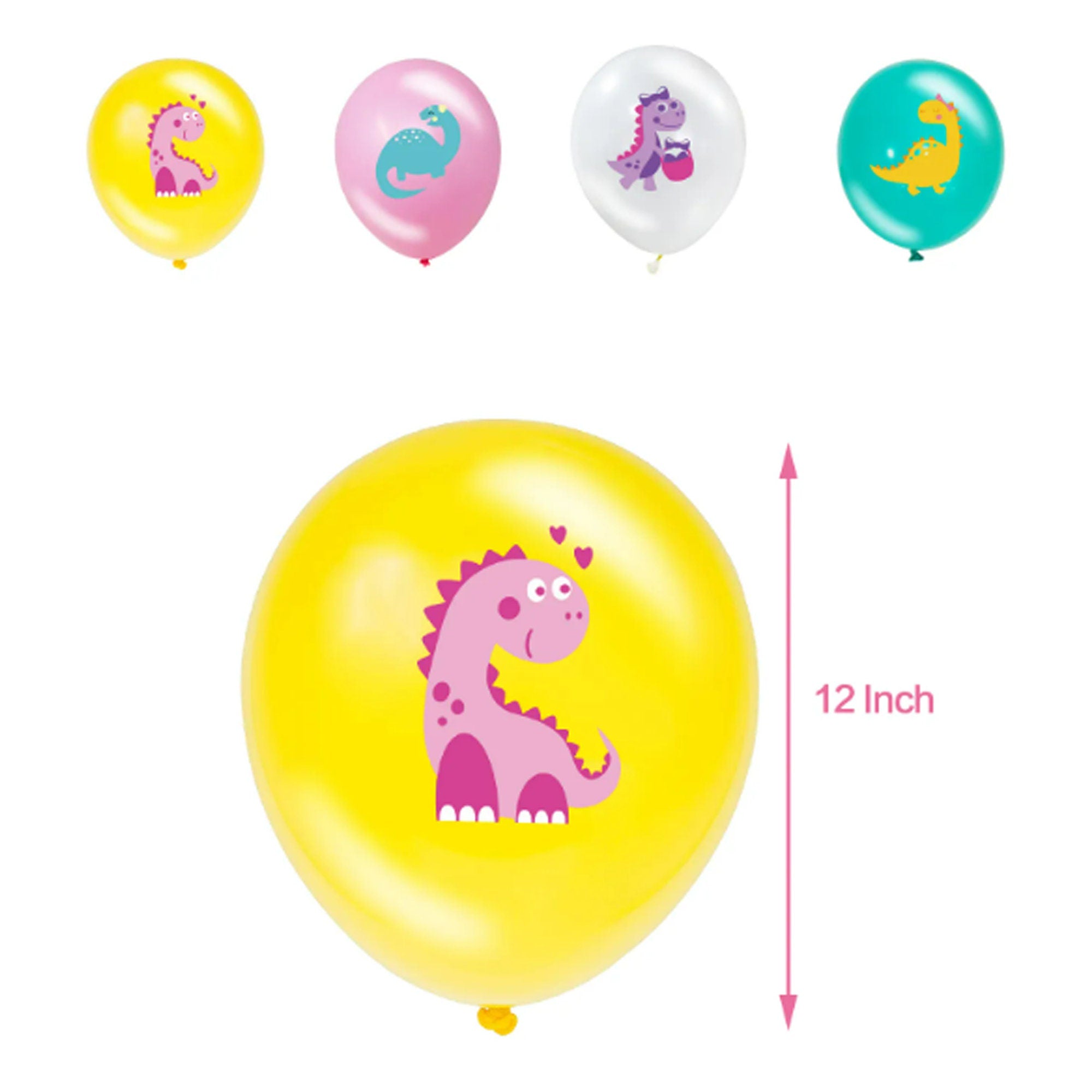 Pink Dinosaur Birthday Party Set – Balloons, Banner & Cupcake Toppers